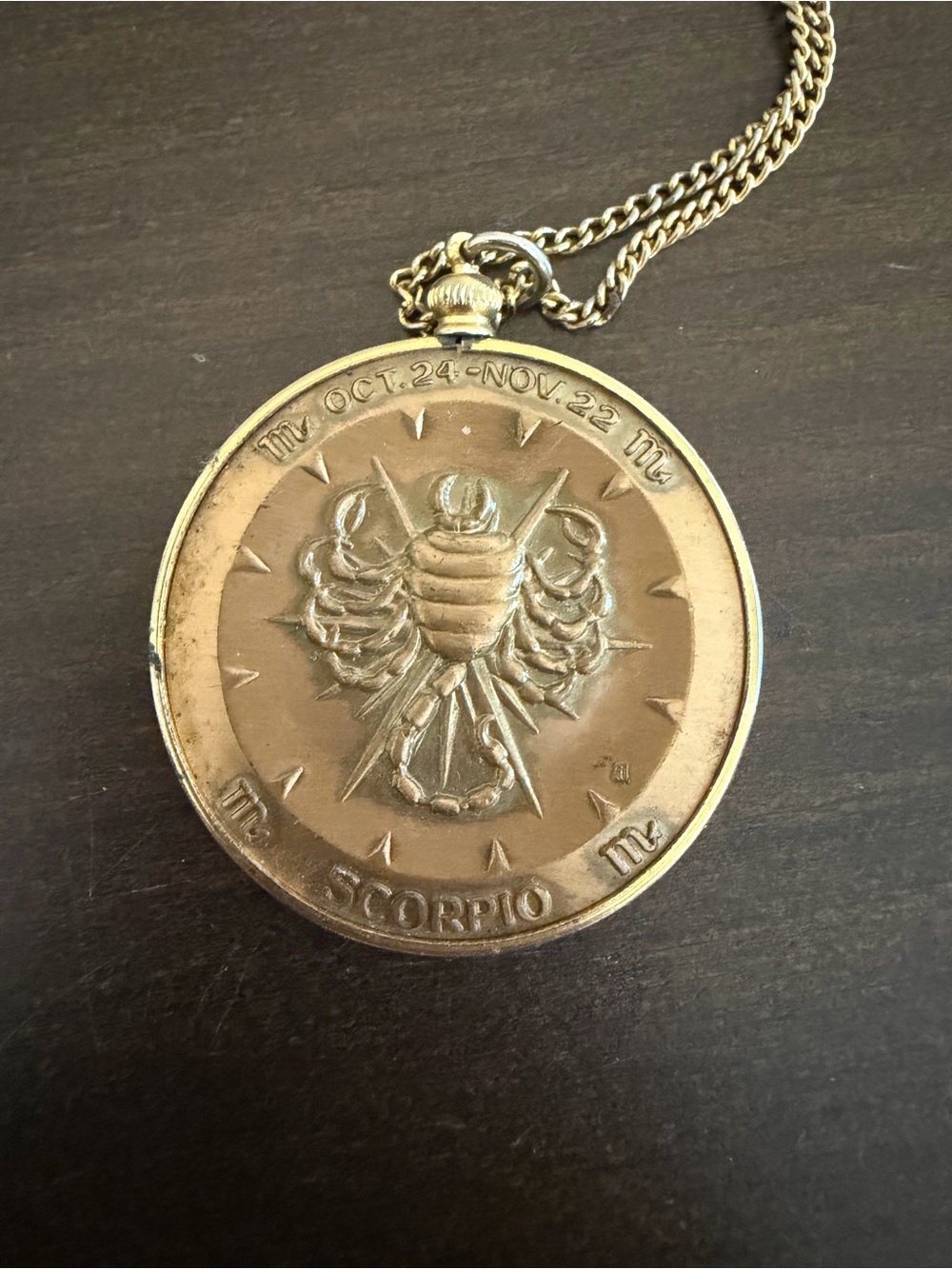 Scorpio Zodiac Medallion Pendant - Gold Tone
